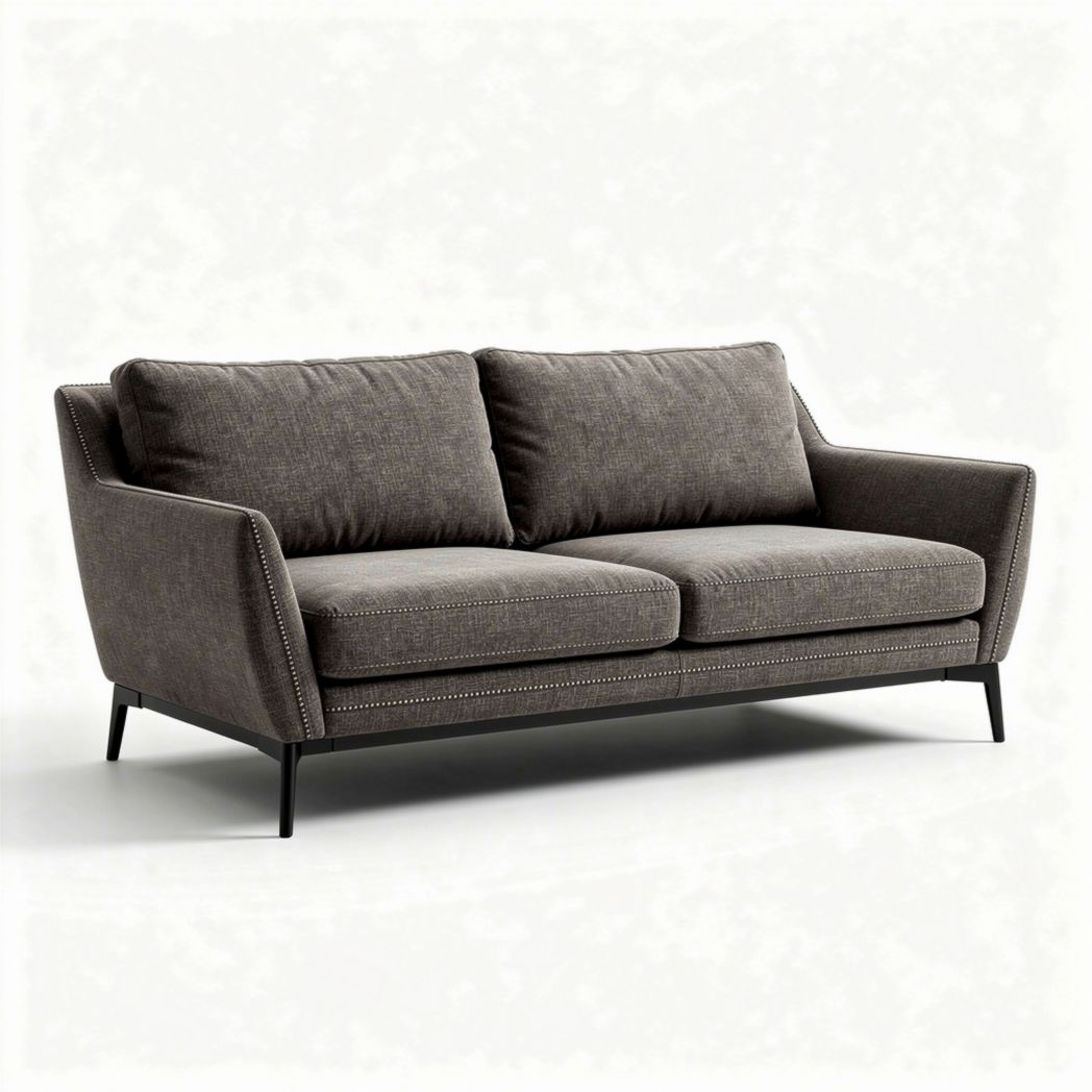 Twee-zits bank in donkergrijs stof met metalen poten 180 x 85 x 75cm
