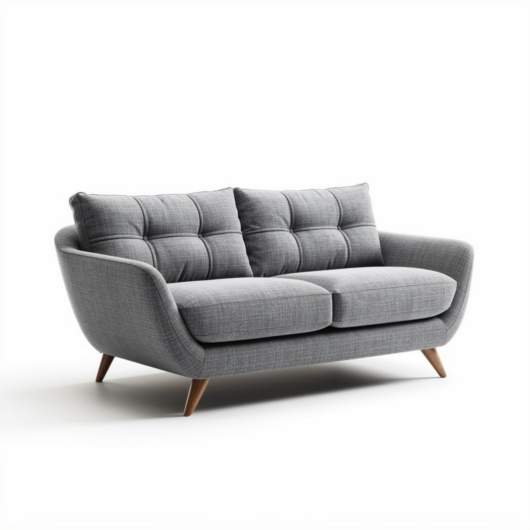 Grijze stoffen bank met houten poten afmetingen 180 x 85 x 75cm