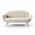 Bank 160 x 80 x 75cm in licht beige stof met metalen poten