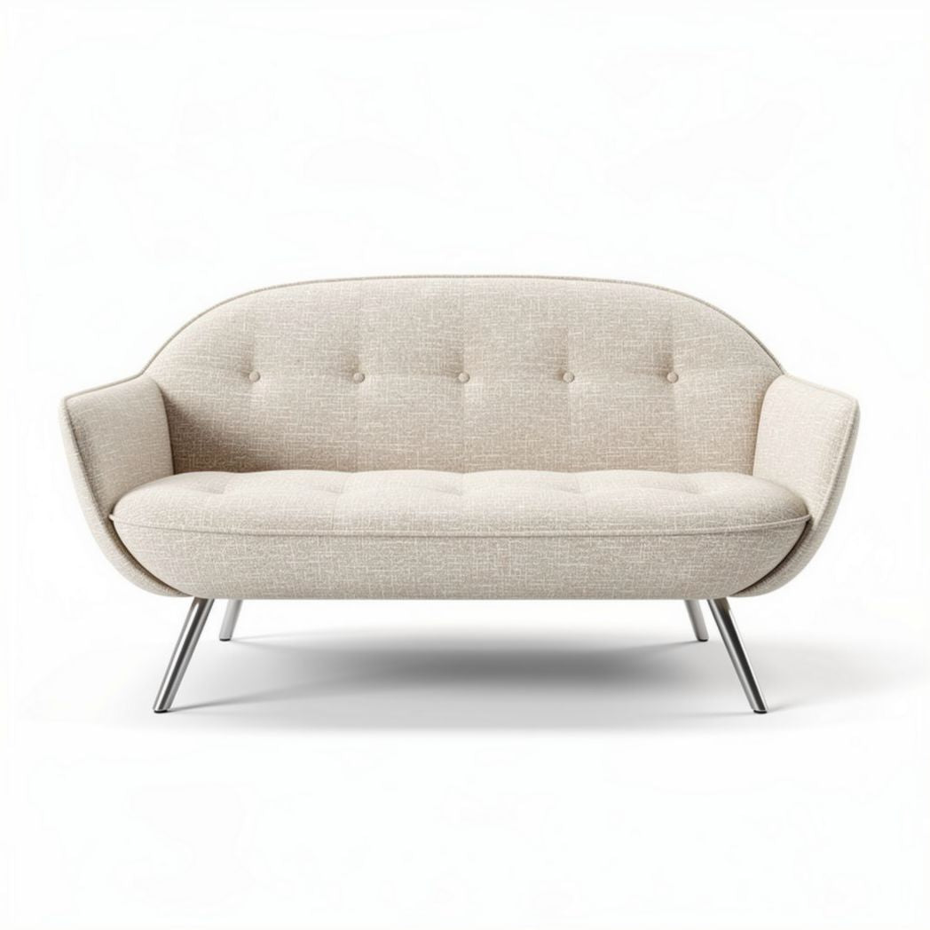 Bank 160 x 80 x 75cm in licht beige stof met metalen poten