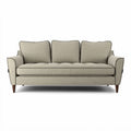 Driepersoonssalon in lichtgrijs stof met houten poten en afmetingen van 200 x 90 x 85cm