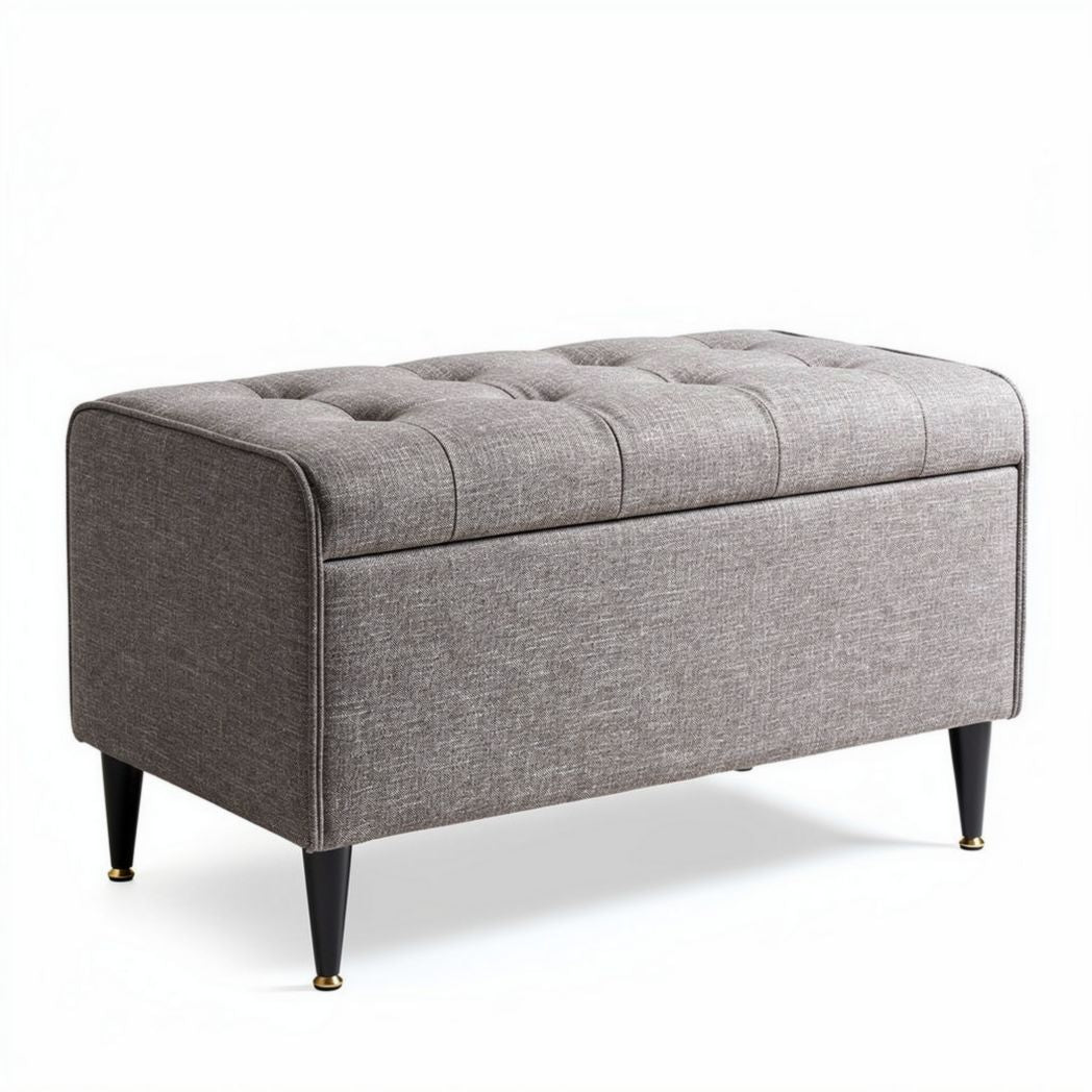 Ottomane met opbergruimte grijs stof 100 x 40 x 45cm met zwarte poten