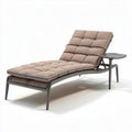Ligstoel met verstelling en bijzettafel 200 x 70 x 30cm van gepoedercoat staal en stof in bruin
