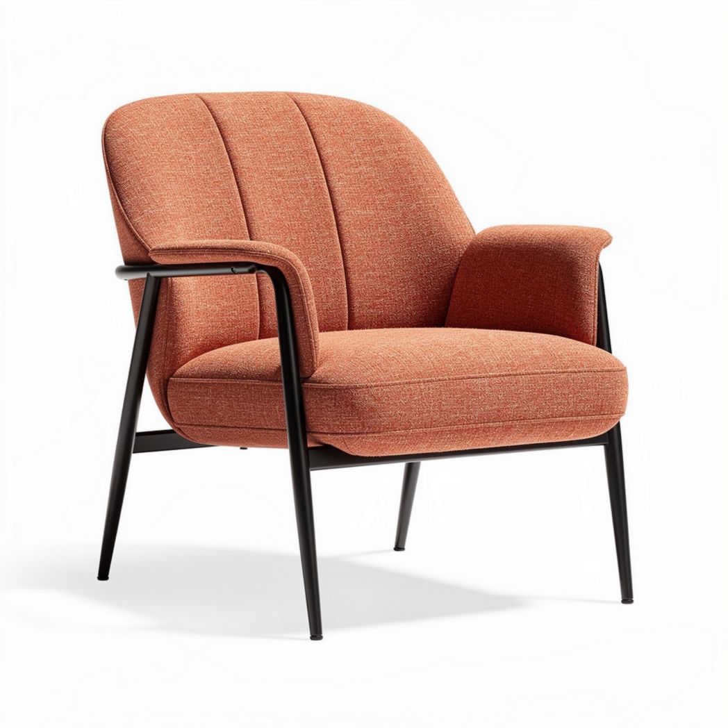 Oranje stoffen fauteuil met zwart metalen onderstel 80 x 80 x 80cm