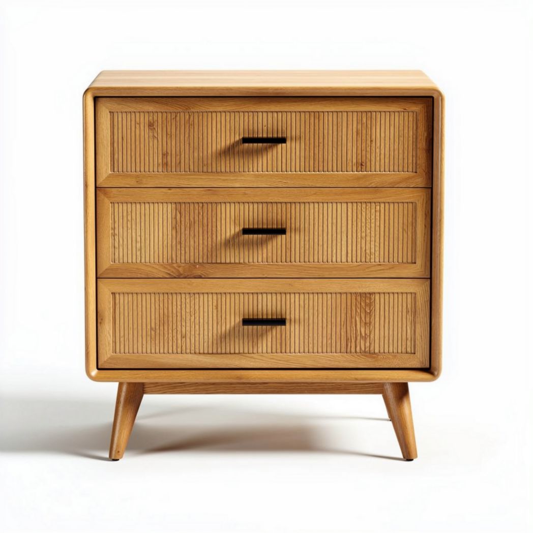 Houten dressoir met drie lades en rotanfronten afmetingen 80 x 40 x 80cm