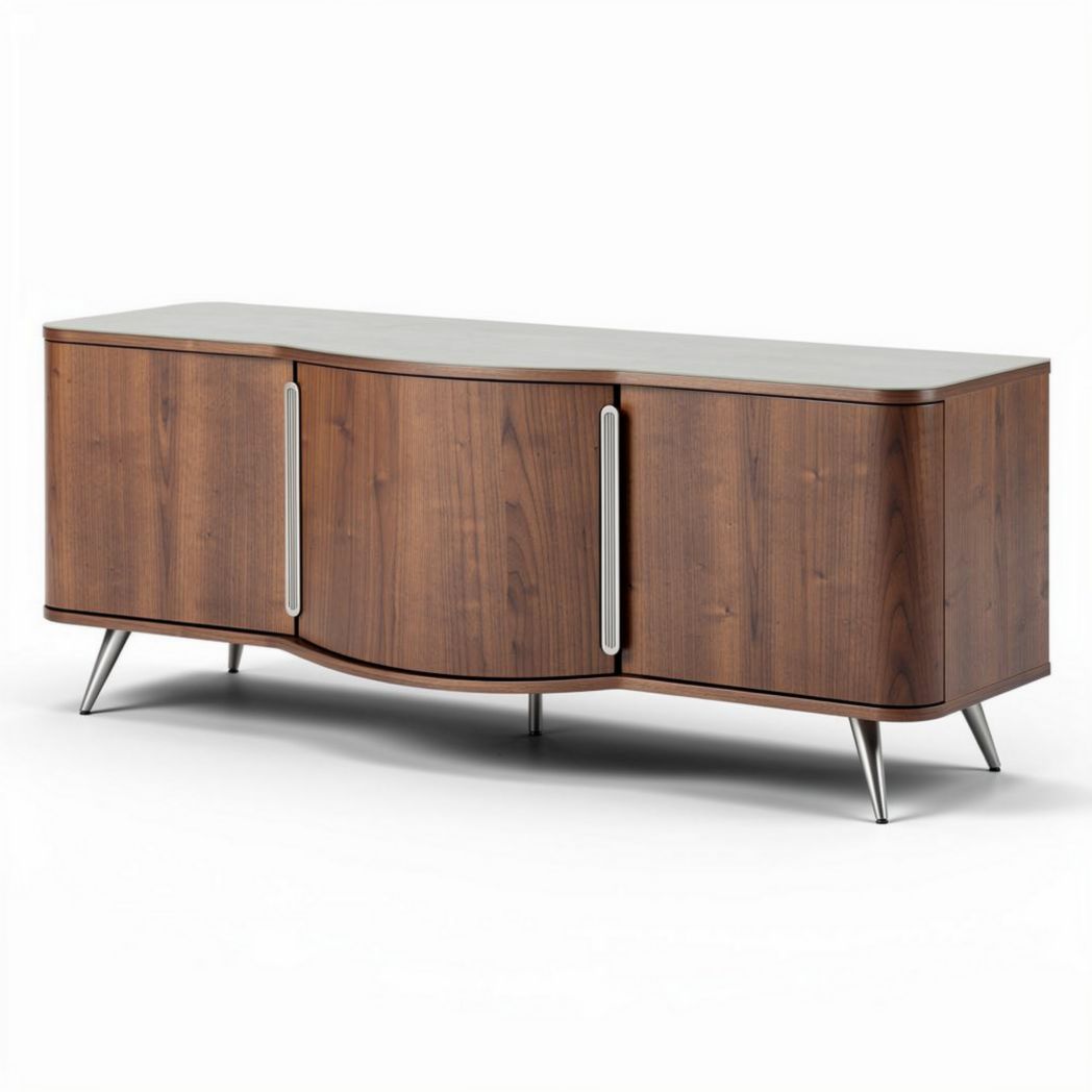 Lage kast van hout met een moderne uitstraling en metalen handgrepen 150 x 40 x 60cm