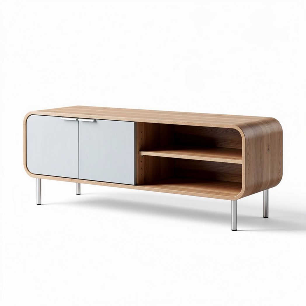 Houten tv-meubel met witte deuren 150 x 45 x 60cm moderne stijl