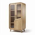 Houten kast met glazen deuren en planken 80 x 40 x 160cm naturel eiken