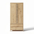 Houten kas met twee deuren en drie lades 80 x 40 x 200cm natuurlijk eiken
