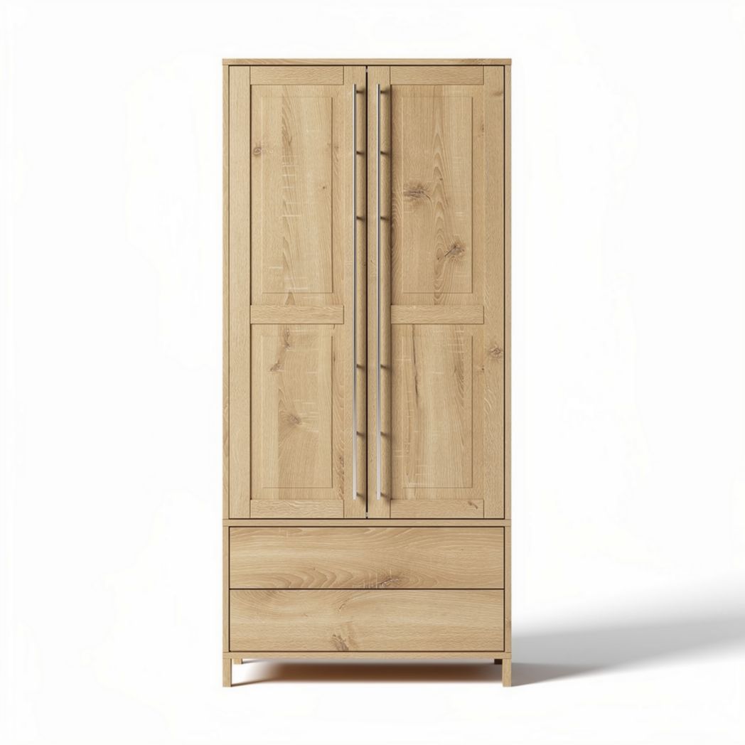 Houten kas met twee deuren en drie lades 80 x 40 x 200cm natuurlijk eiken