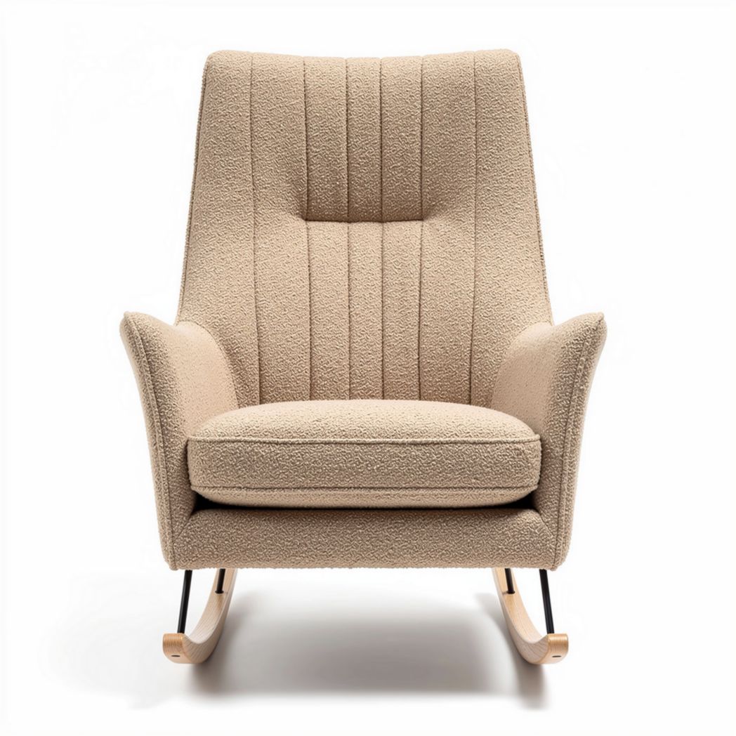 Schommelstoel met zachte stof in beige en afmetingen van 75 x 80 x 95cm