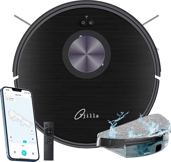Tjilla C150 Robotstofzuiger met dweilfunctie - Nederlands product - Realtime mapping - Anti-klit borstel - Met laadstation - LDS Laser navigatie - Proefperiode 30 dagen - Huisdieren - Dweilrobot - Bediening met App - Met afstandsbediening - 11.500pa(C150)