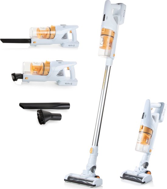 PRIMO PR500SV Steelstofzuiger Draadloos 3-in-1 - Stofzuiger Zonder Zak - Kruimelzuiger - HEPA Filter - Wit/Peach(Wit)