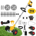 Conentool CONENTOOL 5-in-1 Accu Grastrimmer 21V 650W - Draadloze Grasmaaier met Hulpwielen - Incl. 2 Accu's - Geel